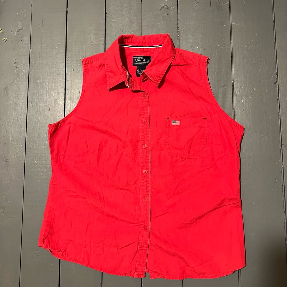 Sonoma Sleeveless Red Button Down Shirt